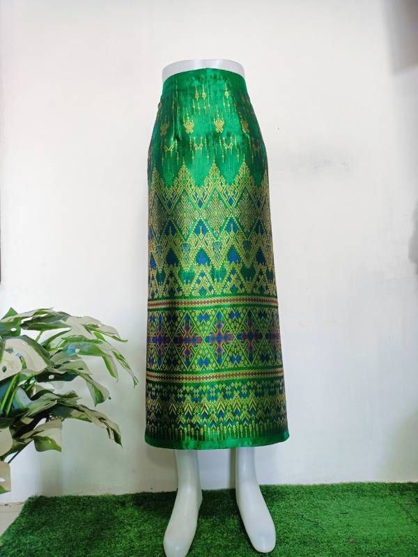 Elegant Thai/Laos Silk Long Skirt - Free Size Waist 24"- 44", 63-79 Traditional Thai Clothing, Thai Silk Skirt