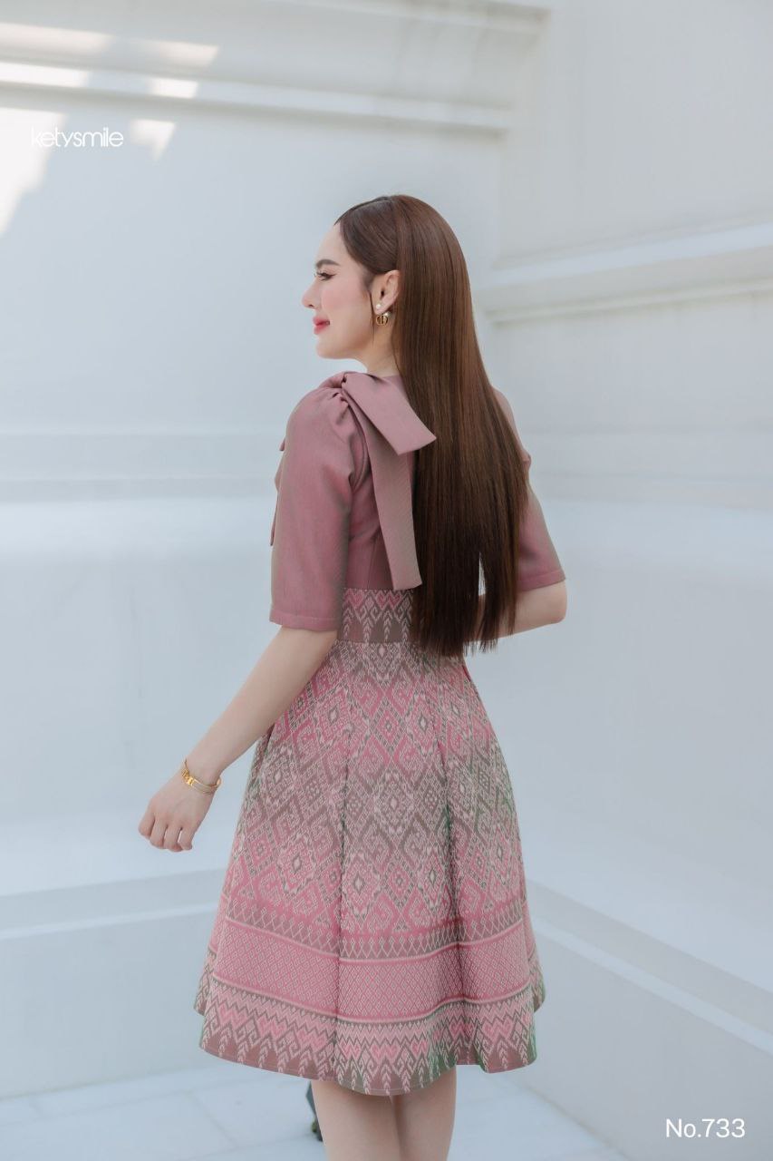 Woven Fabric Dress for Women | Square Neckline, Shoulder Bow, 8-Piece Flared Skirt, Hidden Zipper, Sizes S-5XL, Available in 3 Colors (N733)