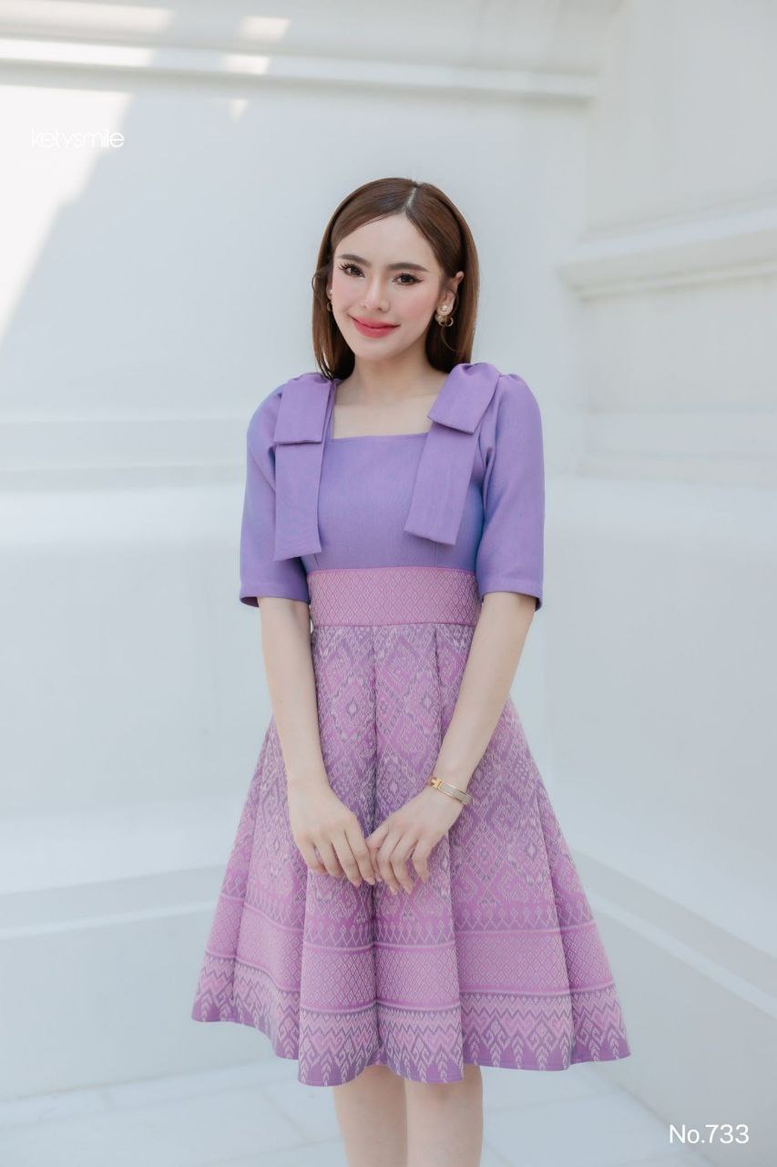 Woven Fabric Dress for Women | Square Neckline, Shoulder Bow, 8-Piece Flared Skirt, Hidden Zipper, Sizes S-5XL, Available in 3 Colors (N733)
