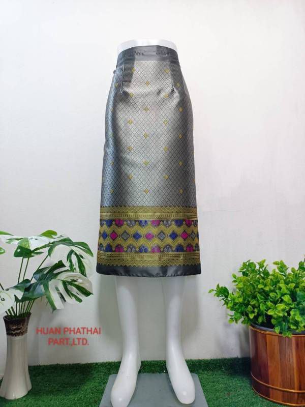 Elegant Thai/Laos Silk Mini Skirt - Free Size Waist 24"- 44", 1-20 Traditional Thai Clothing, Thai Silk Skirt