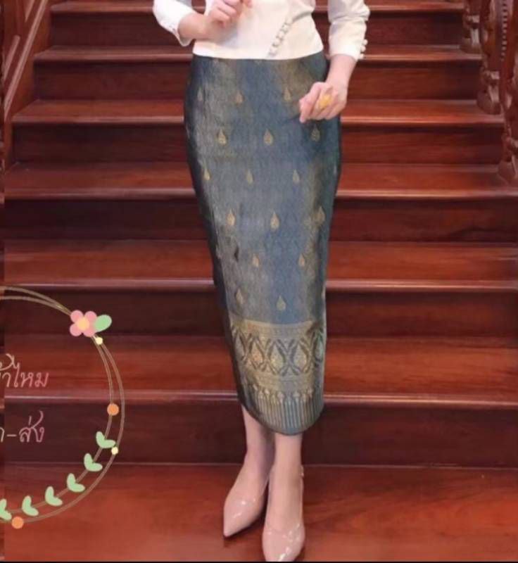 Elegant Thai/Laos Silk Skirt - Free Size Waist 24"- 44", 11-20 Traditional Thai Clothing, Thai Silk Long Skirts