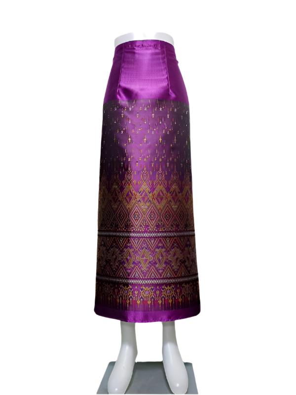 Elegant Thai/Laos Silk Long Skirt - Free Size Waist 24"- 44", 43-62 Traditional Thai Clothing, Thai Silk Skirt