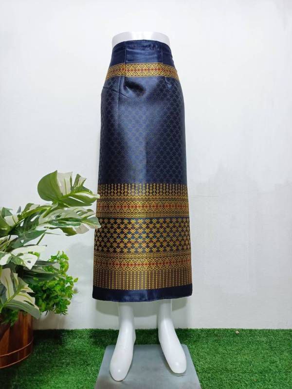 Elegant Thai/Laos Silk Long Skirt - Free Size Waist 24"- 44", 43-62 Traditional Thai Clothing, Thai Silk Skirt