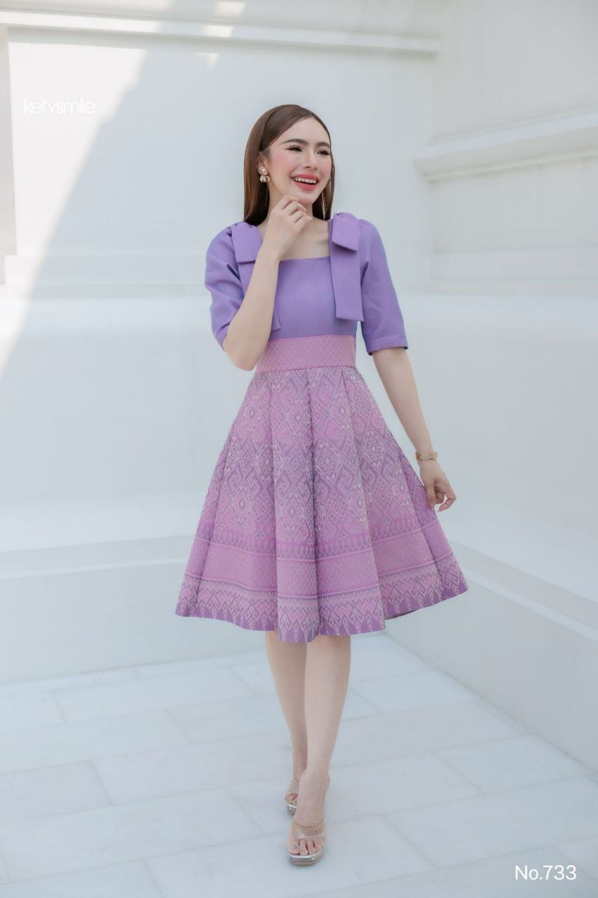 Woven Fabric Dress for Women | Square Neckline, Shoulder Bow, 8-Piece Flared Skirt, Hidden Zipper, Sizes S-5XL, Available in 3 Colors (N733)