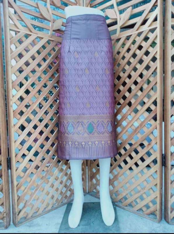 Elegant Thai/Laos Silk Mini Skirt - Free Size Waist 24"- 44", 21-36 Traditional Thai Clothing, Thai Silk Skirt