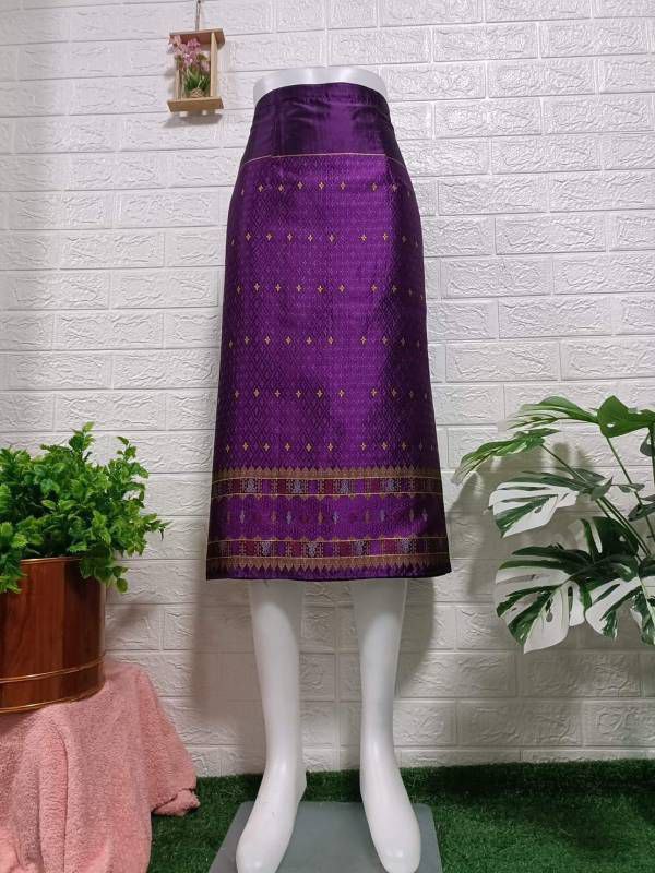Elegant Thai/Laos Silk Mini Skirt - Free Size Waist 24"- 44", 21-36 Traditional Thai Clothing, Thai Silk Skirt