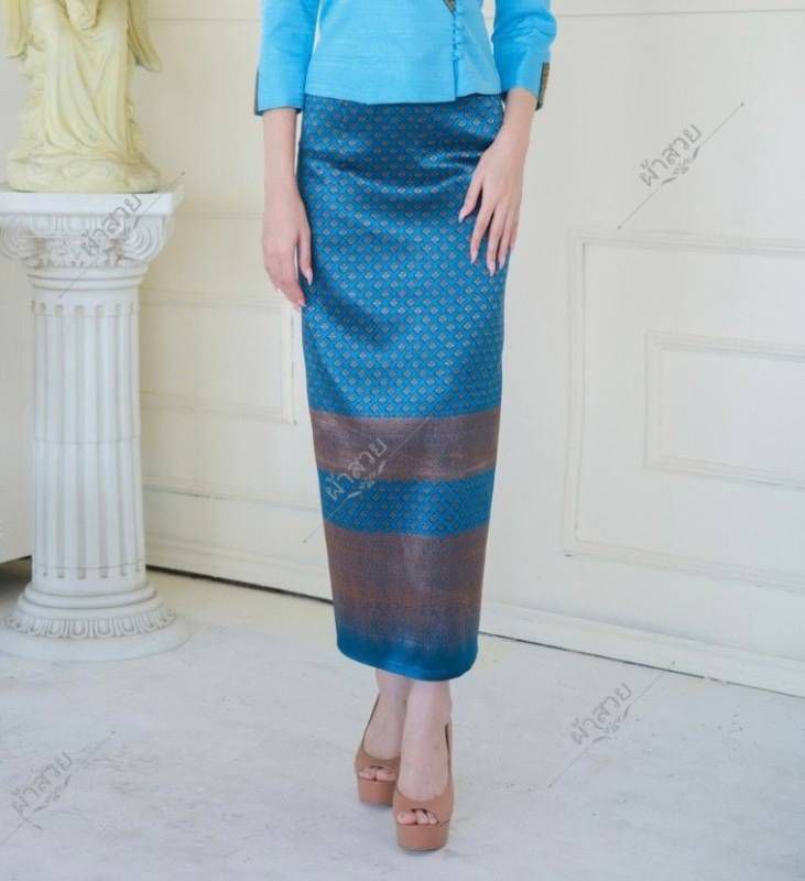 Elegant Thai/Laos Silk Skirt - Free Size Waist 24"- 44", 51-60 Traditional Thai Clothing