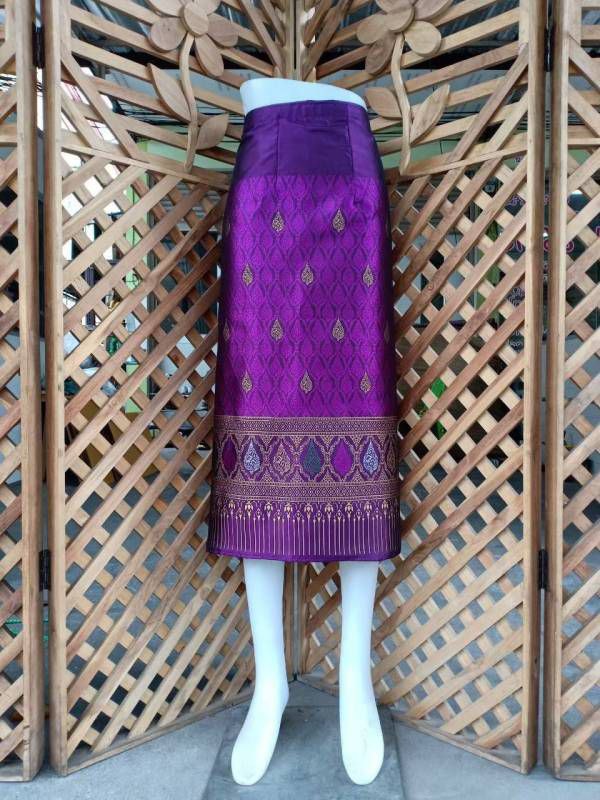 Elegant Thai/Laos Silk Mini Skirt - Free Size Waist 24"- 44", 21-36 Traditional Thai Clothing, Thai Silk Skirt