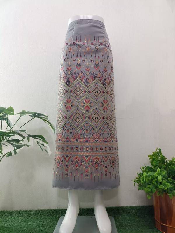 Elegant Thai/Laos Silk Long Skirt - Free Size Waist 24"- 44", 43-62 Traditional Thai Clothing, Thai Silk Skirt