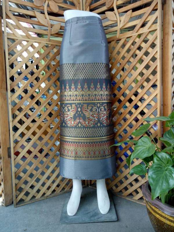 Elegant Thai/Laos Silk Long Skirt - Free Size Waist 24"- 44", 43-62 Traditional Thai Clothing, Thai Silk Skirt