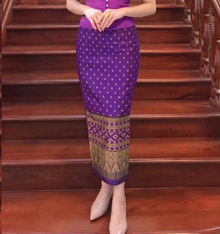Elegant Thai/Laos Silk Skirt - Free Size Waist 24"- 44", 11-20 Traditional Thai Clothing, Thai Silk Long Skirts