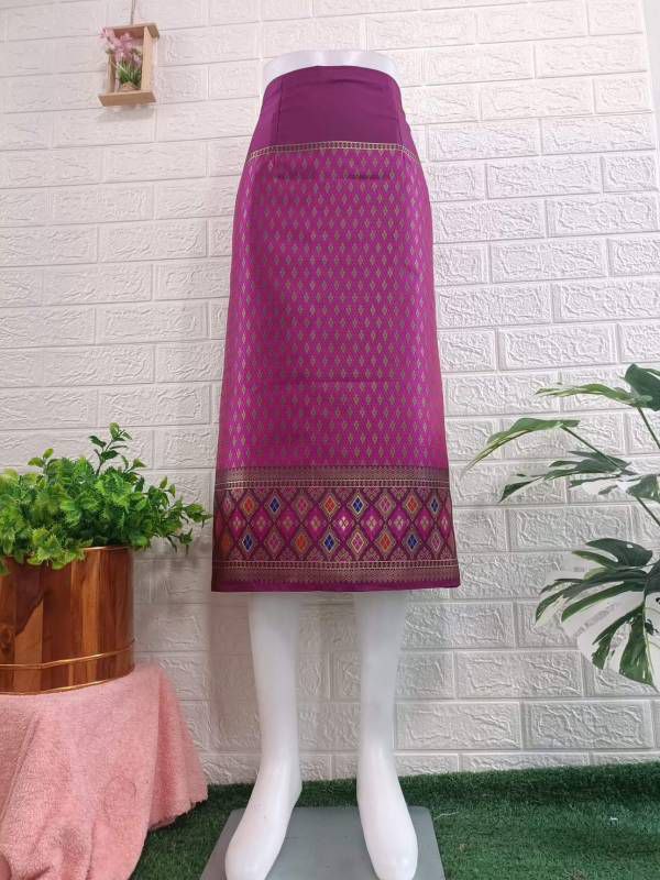 Elegant Thai/Laos Silk Mini Skirt - Free Size Waist 24"- 44", 1-20 Traditional Thai Clothing, Thai Silk Skirt