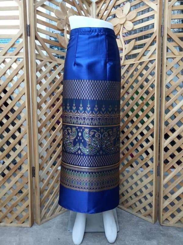 Elegant Thai/Laos Silk Long Skirt - Free Size Waist 24"- 44", 43-62 Traditional Thai Clothing, Thai Silk Skirt