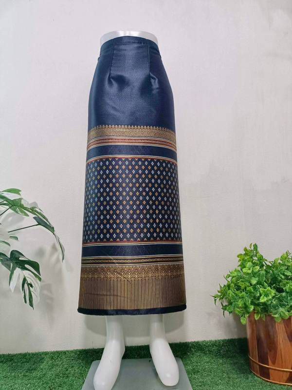 Elegant Thai/Laos Silk Long Skirt - Free Size Waist 24"- 44", 43-62 Traditional Thai Clothing, Thai Silk Skirt