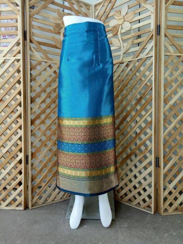 Elegant Thai/Laos Silk Long Skirt - Free Size Waist 24"- 44", 43-62 Traditional Thai Clothing, Thai Silk Skirt