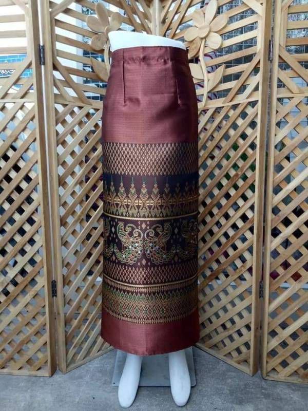 Elegant Thai/Laos Silk Long Skirt - Free Size Waist 24"- 44", 43-62 Traditional Thai Clothing, Thai Silk Skirt