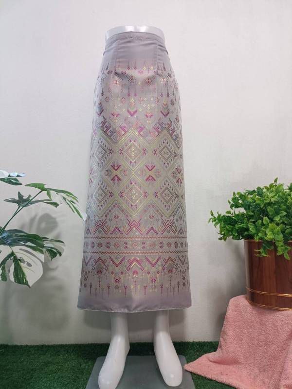 Elegant Thai/Laos Silk Long Skirt - Free Size Waist 24"- 44", 43-62 Traditional Thai Clothing, Thai Silk Skirt