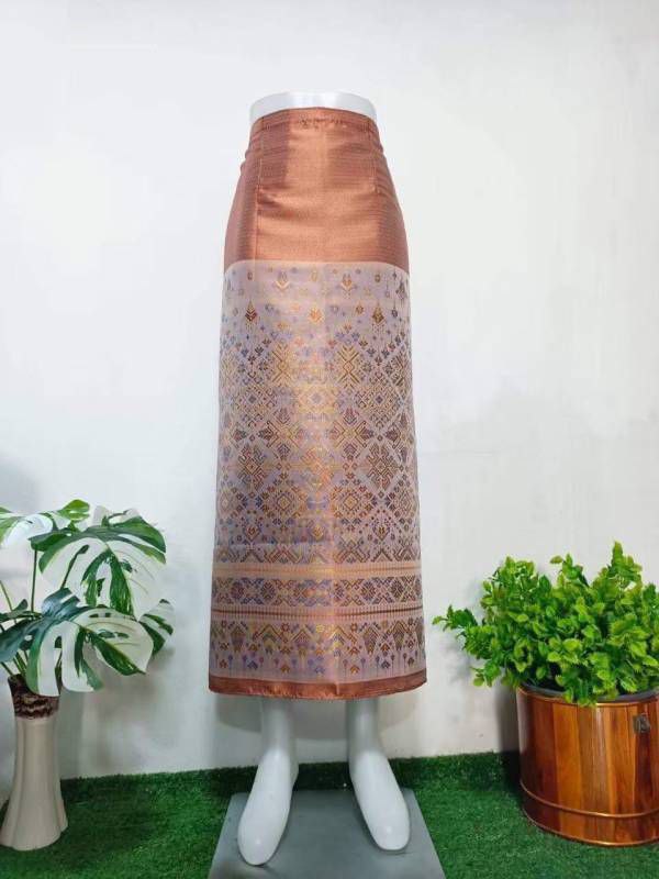Elegant Thai/Laos Silk Long Skirt - Free Size Waist 24"- 44", 43-62 Traditional Thai Clothing, Thai Silk Skirt