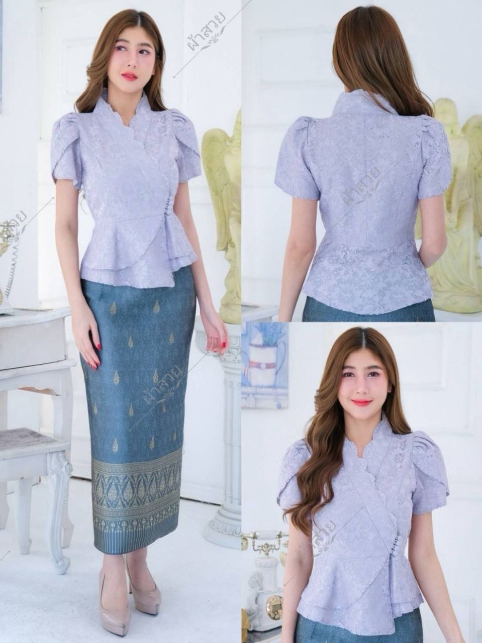 Beautiful Thai/Laos Silk Skirt & Blouse SET (2 Pieces) - SETS #05 Chest 32"- 46" Free Size Skirt 24"- 44" Thai Silk Outfits, Thai Silk Long Skirts