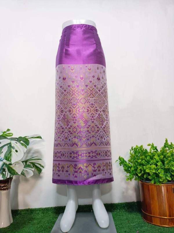 Elegant Thai/Laos Silk Long Skirt - Free Size Waist 24"- 44", 43-62 Traditional Thai Clothing, Thai Silk Skirt