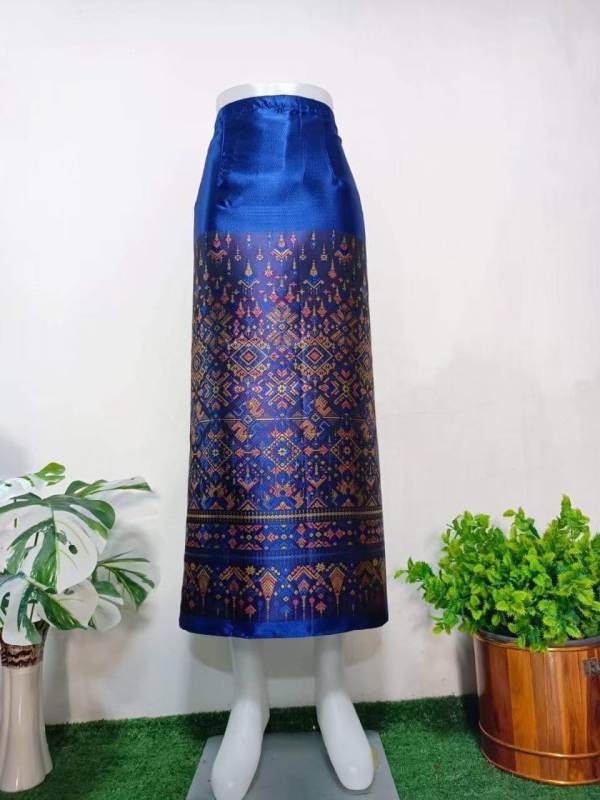 Elegant Thai/Laos Silk Long Skirt - Free Size Waist 24"- 44", 43-62 Traditional Thai Clothing, Thai Silk Skirt