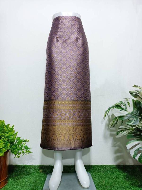 Elegant Thai/Laos Silk Long Skirt - Free Size Waist 24"- 44", 63-79 Traditional Thai Clothing, Thai Silk Skirt