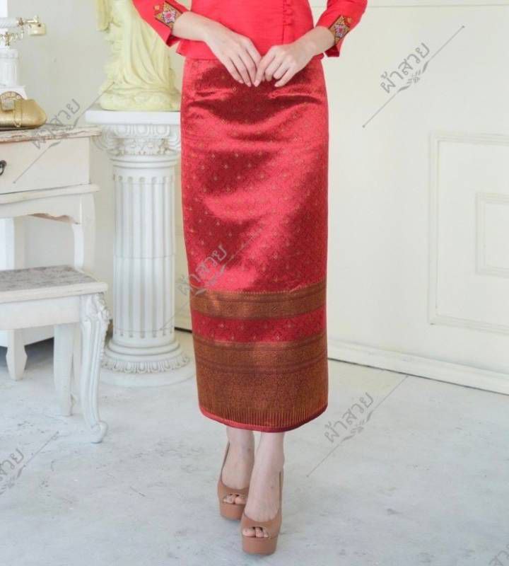 Elegant Thai/Laos Silk Skirt - Free Size Waist 24"- 44", 51-60 Traditional Thai Clothing