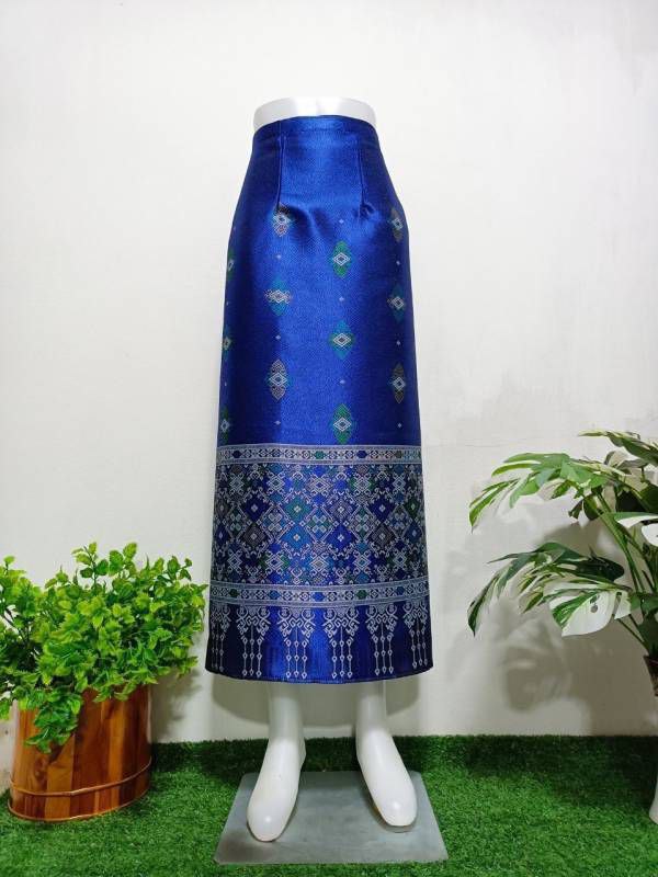 Elegant Thai/Laos Silk Long Skirt - Free Size Waist 24"- 44", 43-62 Traditional Thai Clothing, Thai Silk Skirt