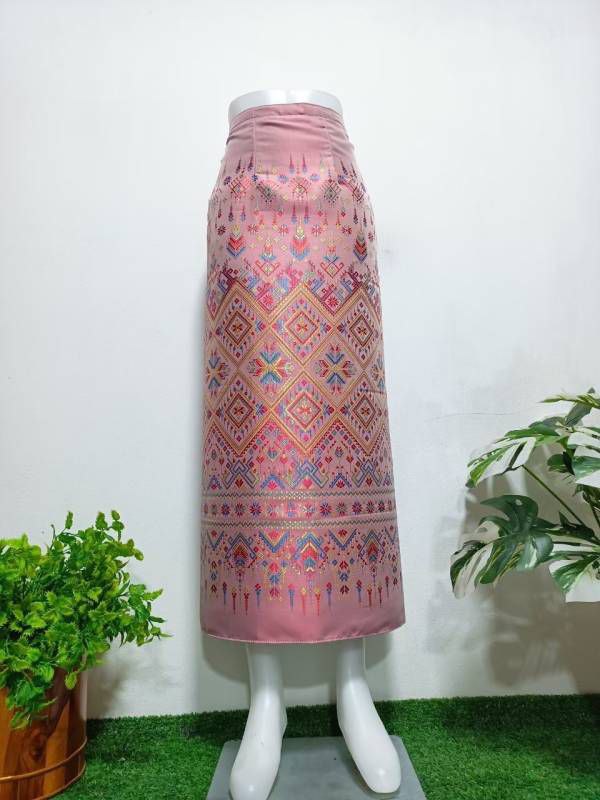 Elegant Thai/Laos Silk Long Skirt - Free Size Waist 24"- 44", 43-62 Traditional Thai Clothing, Thai Silk Skirt