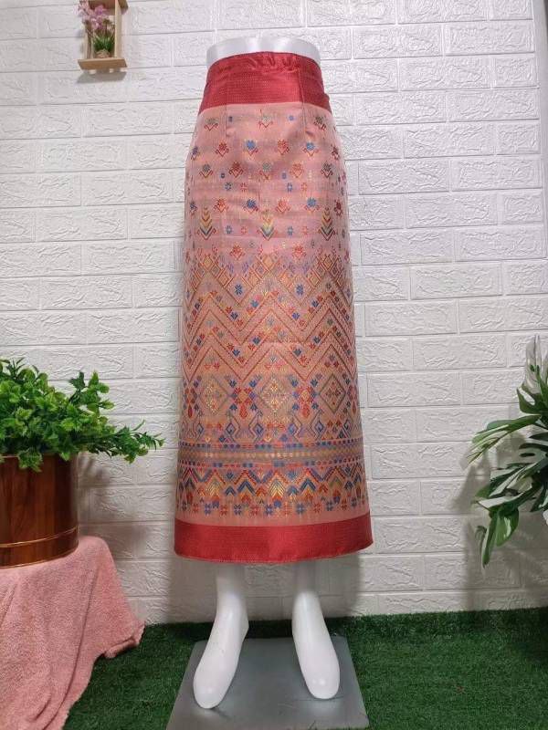 Elegant Thai/Laos Silk Long Skirt - Free Size Waist 24"- 44", 43-62 Traditional Thai Clothing, Thai Silk Skirt