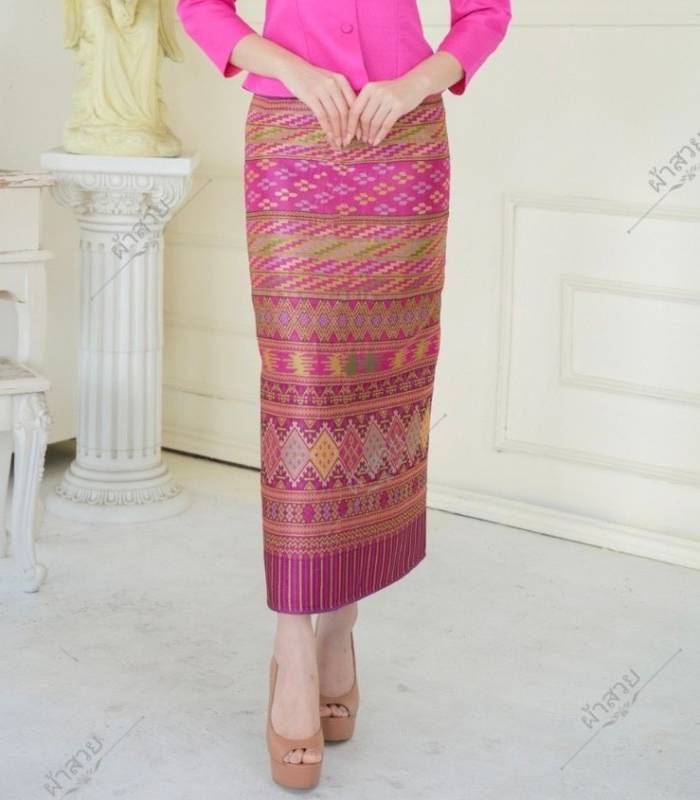 Elegant Thai/Laos Silk Skirt - Free Size Waist 24"- 44", 51-60 Traditional Thai Clothing