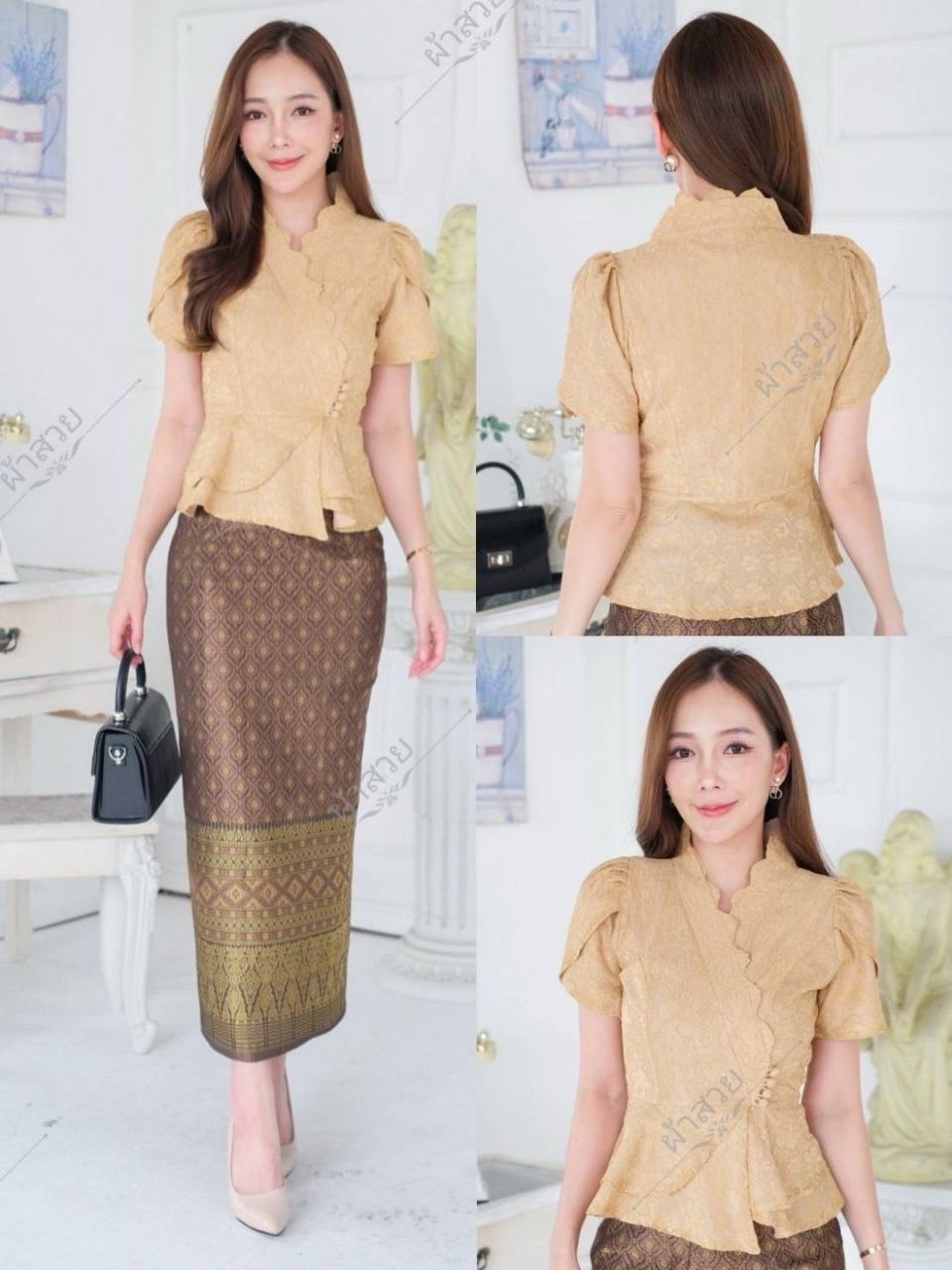 Beautiful Thai/Laos Thai Silk Lace Blouse 1/4 Sleeve - #05 Chest 32"- 46" Traditional Thai Laos Lace Blouse