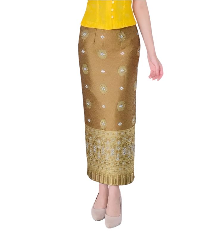 Elegant Thai/Laos Silk Skirt - Free Size Waist 24"- 44", 31-40 Traditional Thai Clothing, Thai Silk Long Skirts