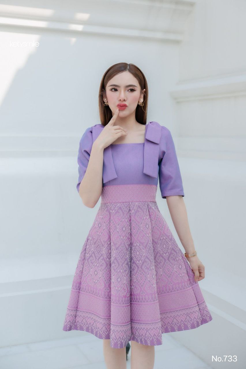 Woven Fabric Dress for Women | Square Neckline, Shoulder Bow, 8-Piece Flared Skirt, Hidden Zipper, Sizes S-5XL, Available in 3 Colors (N733)