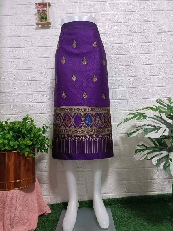 Elegant Thai/Laos Silk Mini Skirt - Free Size Waist 24"- 44", 1-20 Traditional Thai Clothing, Thai Silk Skirt