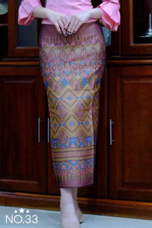 Elegant Thai/Laos Silk Skirt - Free Size Waist 24"- 44", 81-101 Traditional Thai Clothing