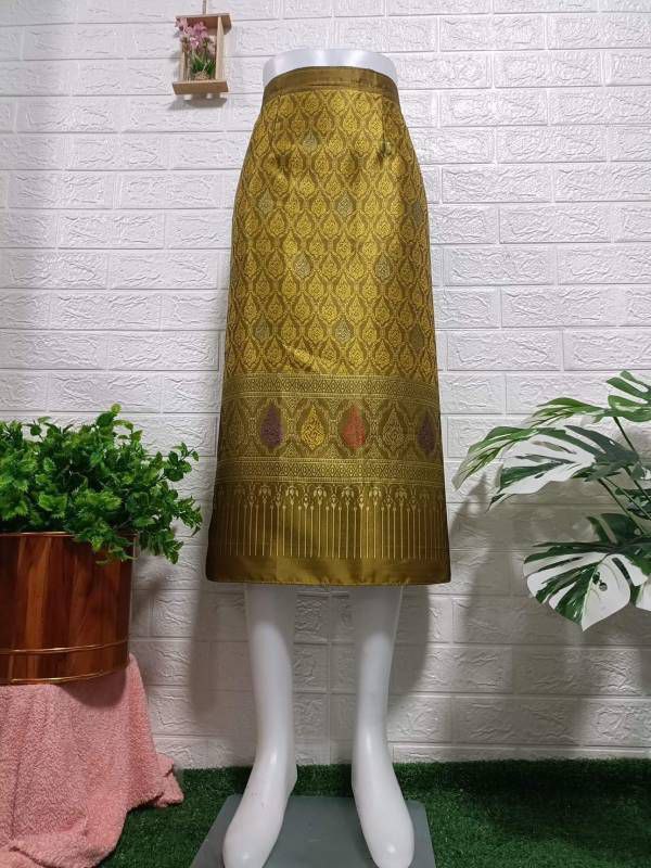 Elegant Thai/Laos Silk Mini Skirt - Free Size Waist 24"- 44", 1-20 Traditional Thai Clothing, Thai Silk Skirt