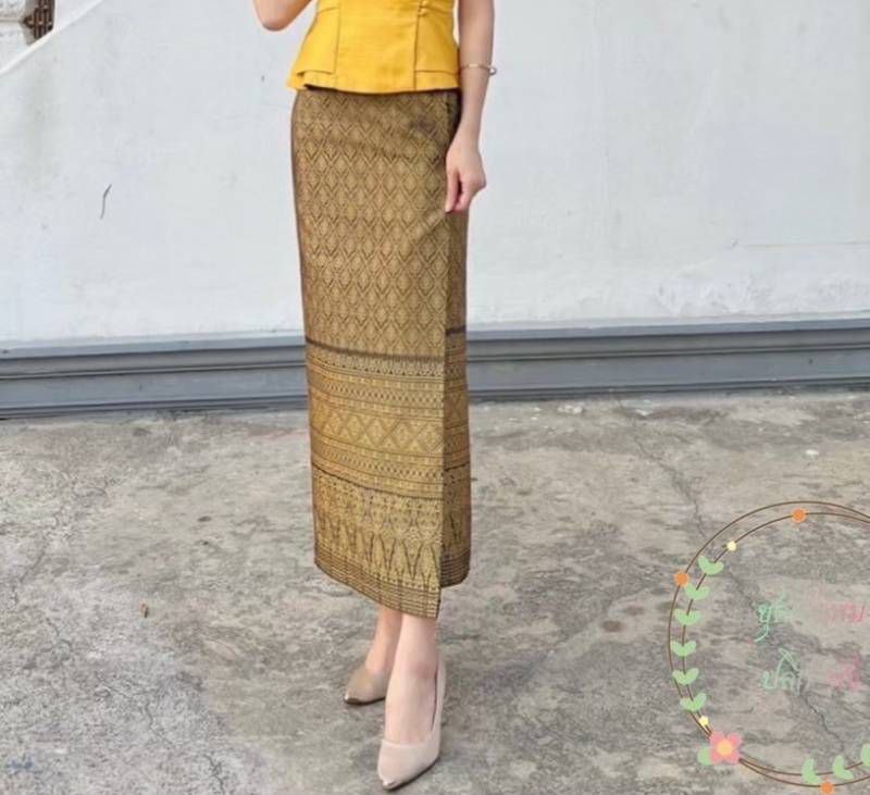 Elegant Thai/Laos Silk Skirt - Free Size Waist 24"- 44", 21-30 Traditional Thai Clothing, Thai Silk Long Skirts