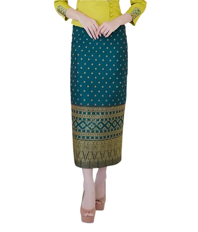 Elegant Thai/Laos Silk Skirt - Free Size Waist 24"- 44", 21-30 Traditional Thai Clothing, Thai Silk Long Skirts