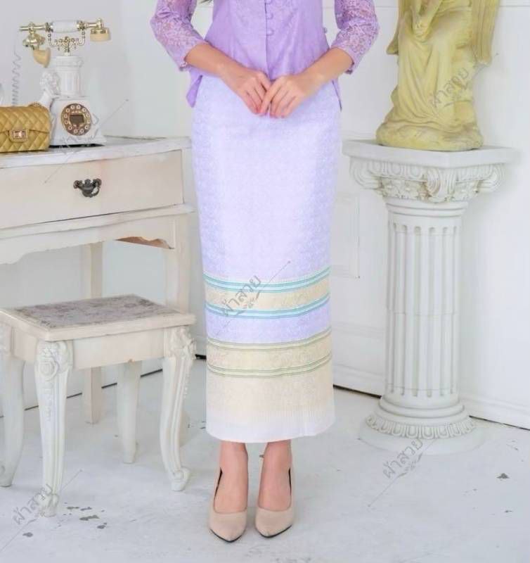 Elegant Thai/Laos Silk Skirt - Free Size Waist 24"- 44", 1-10 Traditional Thai Clothing