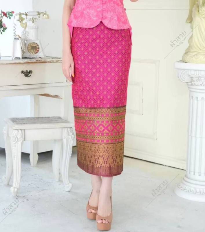 Elegant Thai/Laos Silk Skirt - Free Size Waist 24"- 44", 31-40 Traditional Thai Clothing, Thai Silk Long Skirts