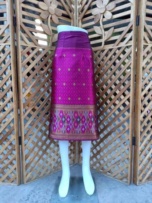 Elegant Thai/Laos Silk Mini Skirt - Free Size Waist 24"- 44", 1-20 Traditional Thai Clothing, Thai Silk Skirt