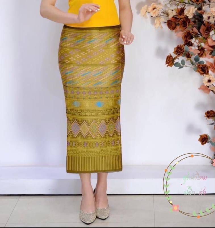 Elegant Thai/Laos Silk Skirt - Free Size Waist 24"- 44", 21-30 Traditional Thai Clothing, Thai Silk Long Skirts