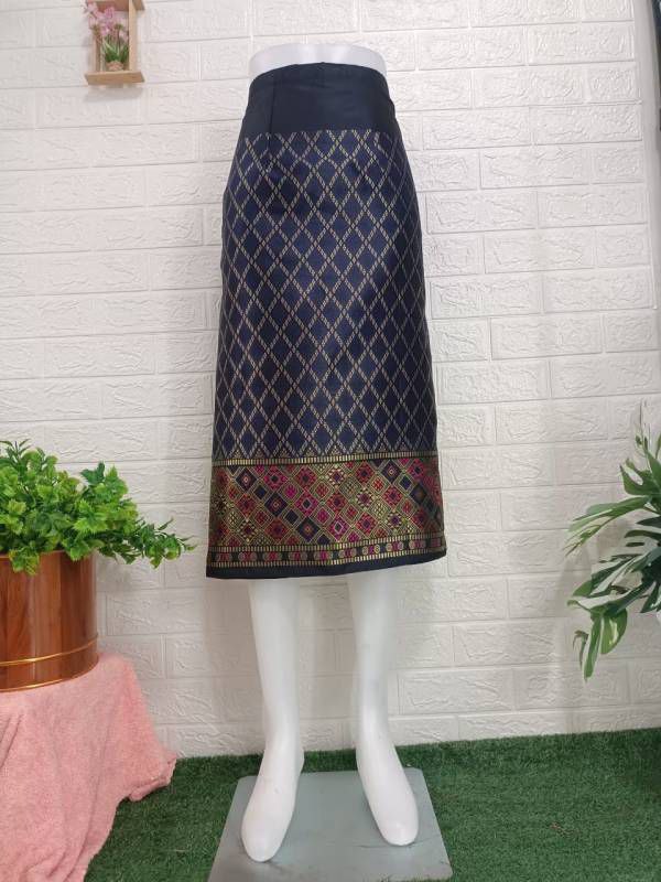 Elegant Thai/Laos Silk Mini Skirt - Free Size Waist 24"- 44", 21-31 Traditional Thai Clothing, Thai Silk Skirt