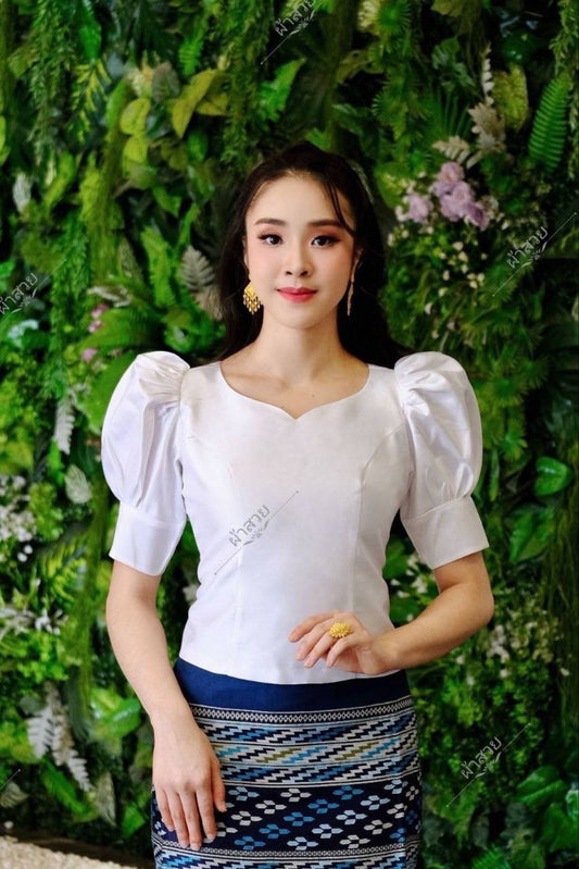 Thai Laos Silk Blouse Four Threaded Silk Wavy Batwing Sleeve Blouse 8 Colors 37 Chest 32 42 Shiny Silk