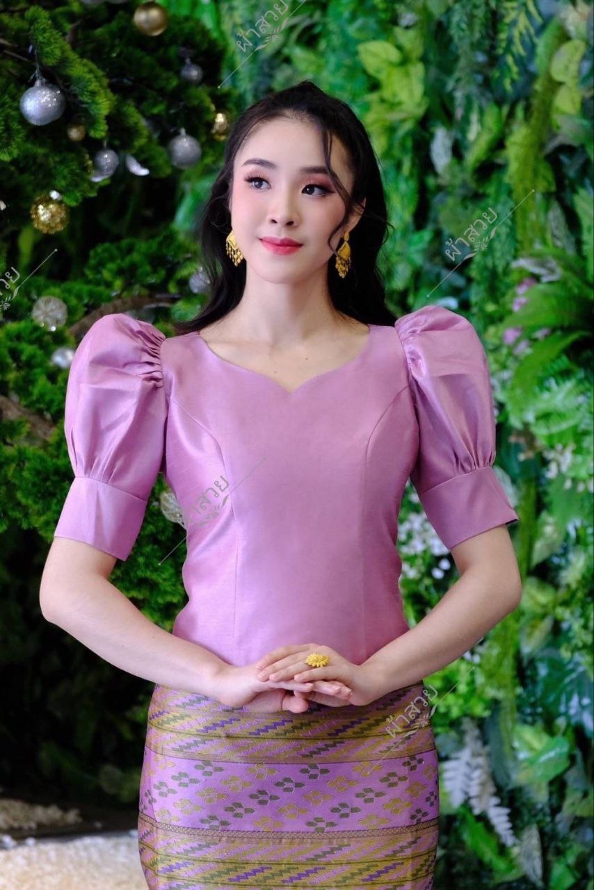 Thai Laos Silk Blouse Four Threaded Silk Wavy Batwing Sleeve Blouse 8 Colors 37 Chest 32 42 Shiny Silk