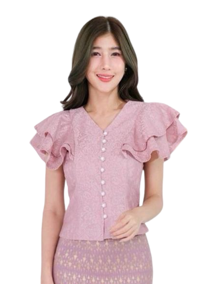 Laos/Thai Traditional Lace Blouse, 11 Colors, Chest 32"-46", Style #06 Elegant Thai Blouse