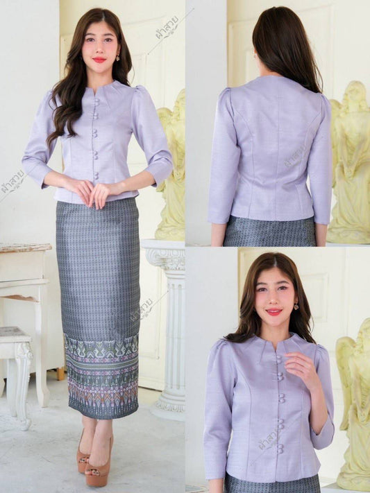 Thai Laos Silk Blouse Short Sleeve Style 50 Chest 32 46 Elegant Thai Silk