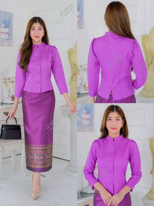 Thai Traditional Dress Silk Skirt & Silk Blouse Set