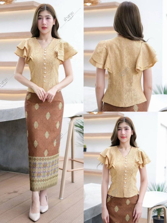 Thai Traditional Dress Silk Skirt & Silk Blouse Set